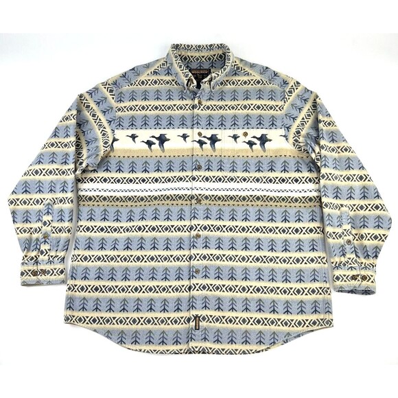 John Rich and Bros Woolrich Birds Long Sleeve Button Down Flannel Mens 2XL - Picture 1 of 7
